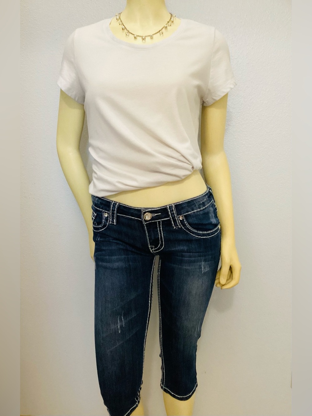 True Religion Dark Blue Skinny Jeans with Contrast Stitching